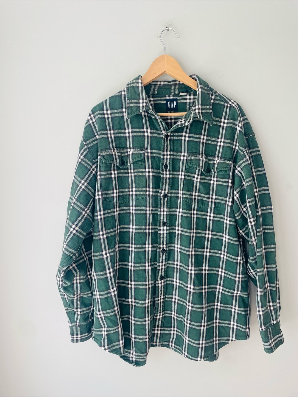 GAP Men's Cotton Green Plaid Button-Up Flannel